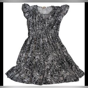 MICHAEL KORS Women's Paisley-Print Flutter-Sleeve Mini Dress Navy/White Size M